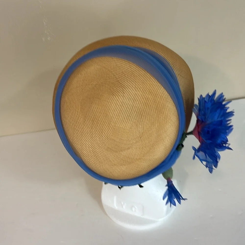Vintage Mr Kurt Original  Union Made Straw? Cloche Hat with Tulle and Flowers